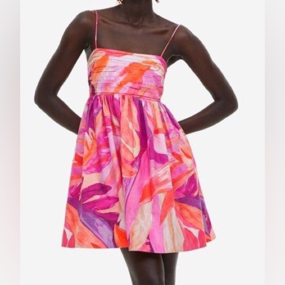 H&M babydoll dress plus size floral colorful tropical vacation sleeveless a-line